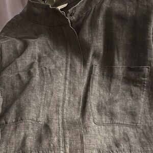 EILEEN FISHER NWOT 1X Organic Linen Délavé Stand Collar Jacket Graphite Gray
